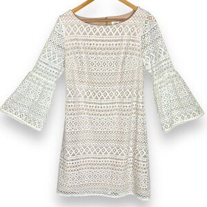 Eliza J Dress White Lace‎ Bell Sleeve Size 8 Wedding Rehearsal Elopement Lined